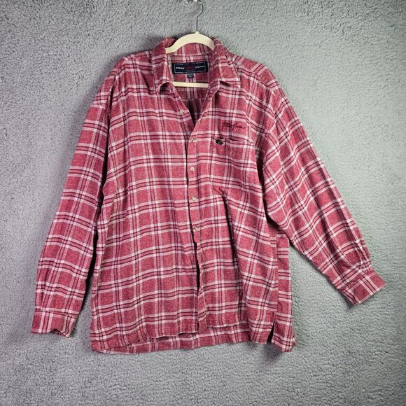 Phat Farm Red Plaid Flannel Shirt XXL Logo Vintage Made in Korea Streetwear Fall - Picture 1 of 15